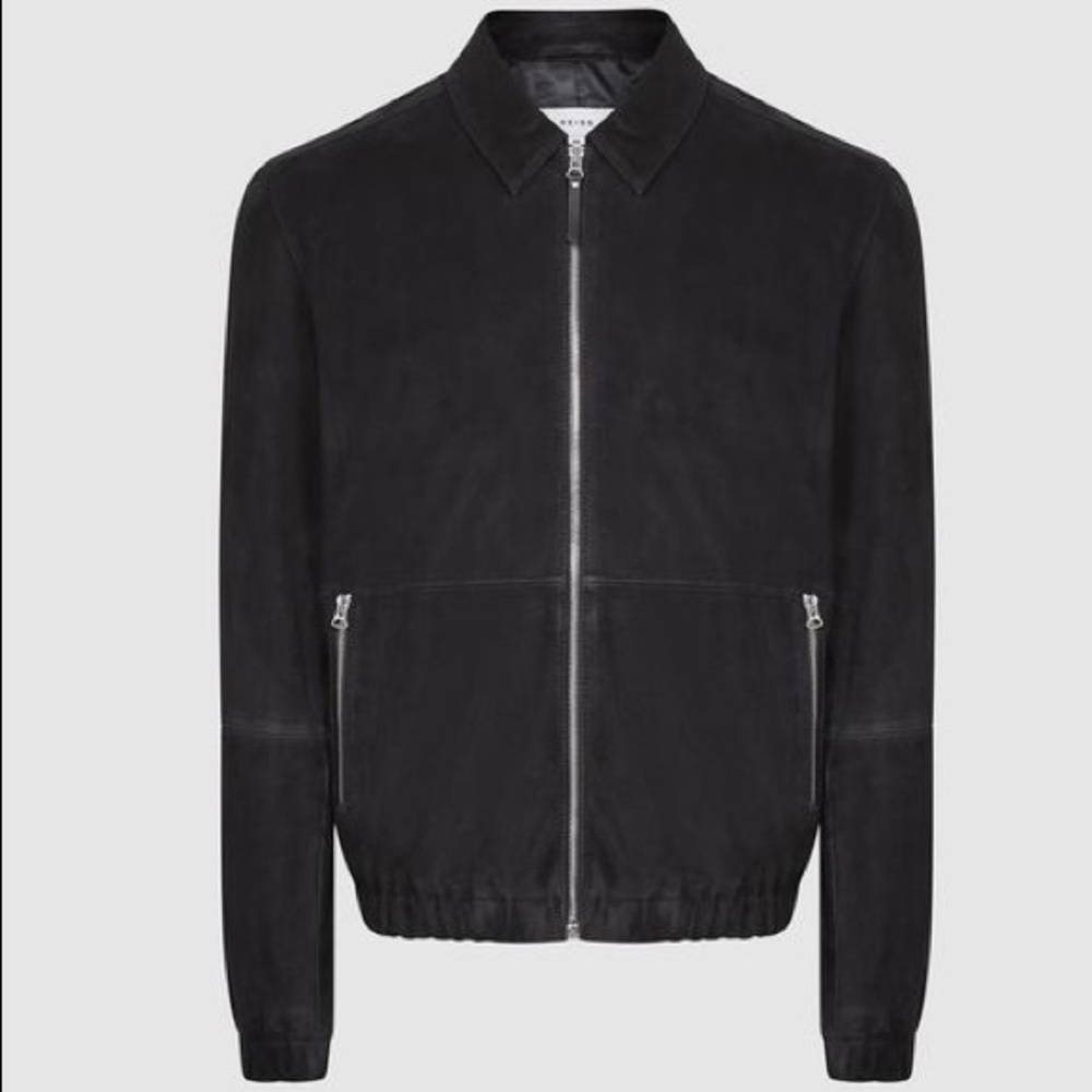 REISS NAVY SUEDE TRUCKER JACKET